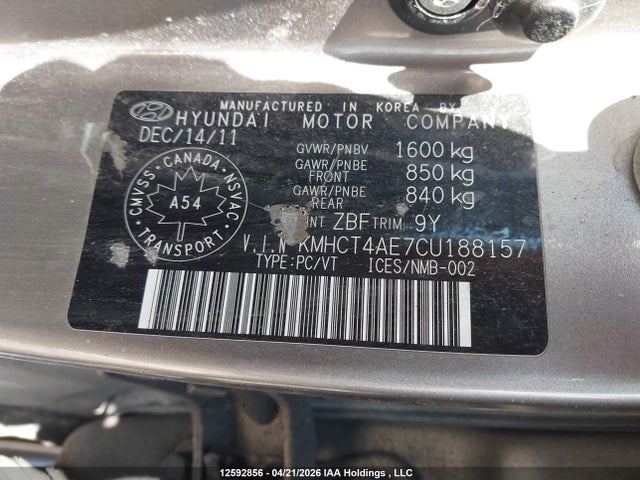 Продаж на аукціоні авто 2012 Hyundai Accent Gl, vin: KMHCT4AE7CU188157, номер лоту: 12592856