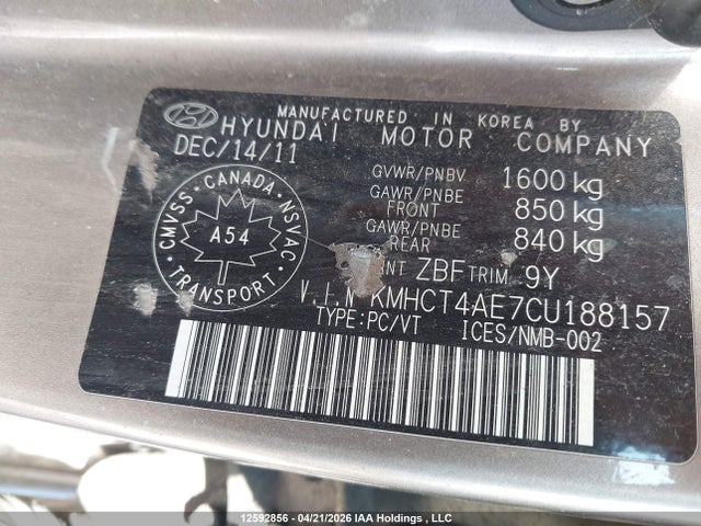 Продаж на аукціоні авто 2012 Hyundai Accent Gl, vin: KMHCT4AE7CU188157, номер лоту: 12592856
