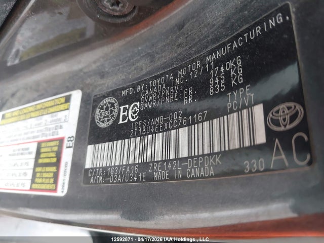 2012 Toyota Corolla Ce მანქანა იყიდება აუქციონზე, vin: 2T1BU4EEXCC761167, აუქციონის ნომერი: 12592871