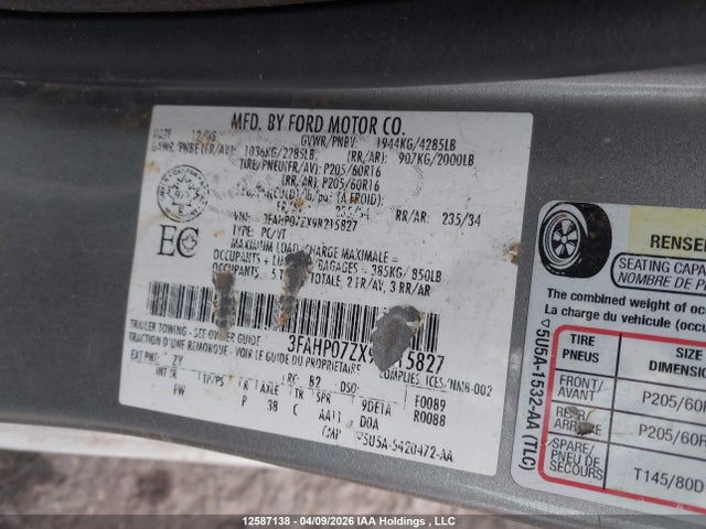 2009 Ford Fusion Se მანქანა იყიდება აუქციონზე, vin: 3FAHP07ZX9R215827, აუქციონის ნომერი: 12587138