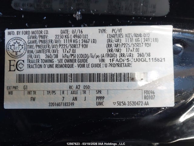 1FADP5CU0GL115821 Ford C-max Energi Sel