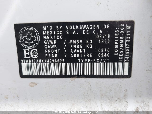 Продажа на аукционе авто 2018 Volkswagen Golf, vin: 3VWB17AUXJM296625, номер лота: 12592879