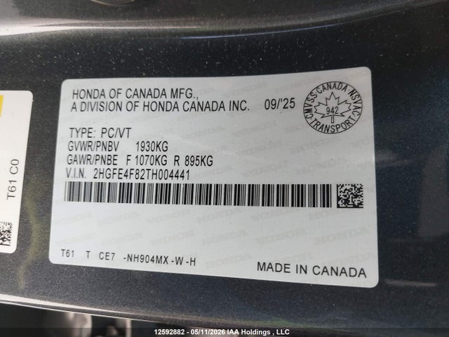 Продажа на аукционе авто 2026 Honda Civic Sport Hybrid/sport Touring Hybrid, vin: 2HGFE4F82TH004441, номер лота: 12592882