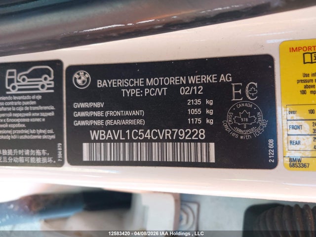 Aukcja sprzedaży 2012 Bmw X1 Xdrive28i, vin: WBAVL1C54CVR79228, numer aukcji: 12583420