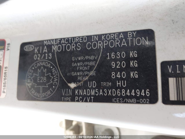 Aukcja sprzedaży 2013 Kia Rio Ex/lx/lx+/sx, vin: KNADM5A3XD6844946, numer aukcji: 12586383
