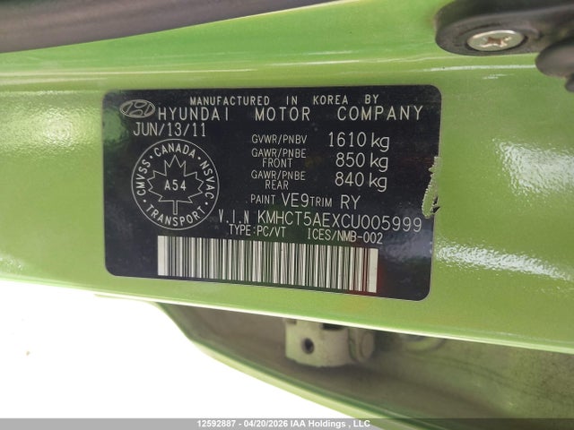 Продаж на аукціоні авто 2012 Hyundai Accent Gls/gs, vin: KMHCT5AEXCU005999, номер лоту: 12592887