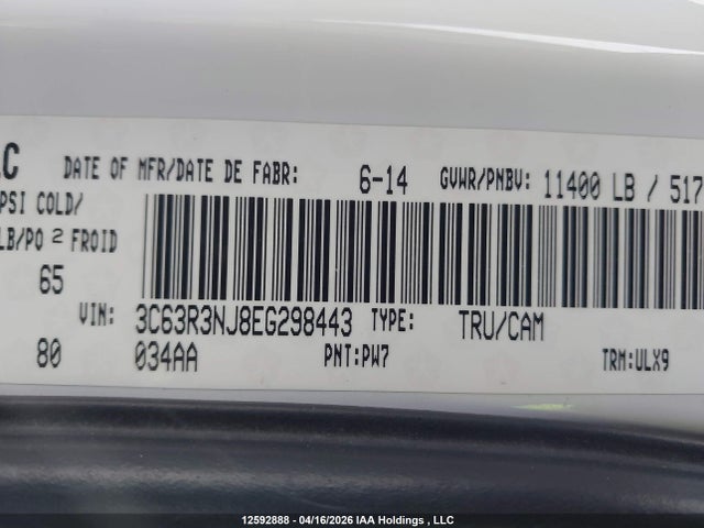 Продаж на аукціоні авто 2014 Ram 3500 Longhorn, vin: 3C63R3NJ8EG298443, номер лоту: 12592888
