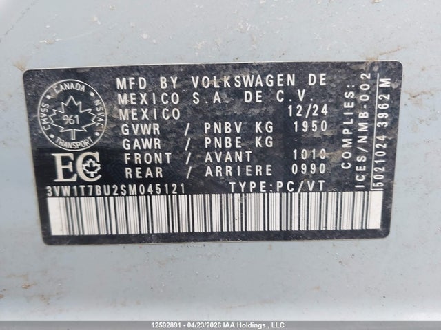 2025 Volkswagen Jetta Gli მანქანა იყიდება აუქციონზე, vin: 3VW1T7BU2SM045121, აუქციონის ნომერი: 12592891