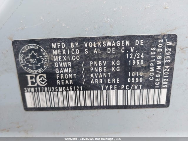 2025 Volkswagen Jetta Gli მანქანა იყიდება აუქციონზე, vin: 3VW1T7BU2SM045121, აუქციონის ნომერი: 12592891