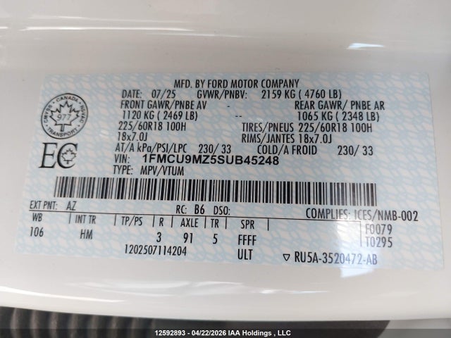 Продаж на аукціоні авто 2025 Ford Escape St Line, vin: 1FMCU9MZ5SUB45248, номер лоту: 12592893