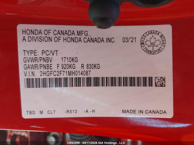 2021 Honda Civic Ex მანქანა იყიდება აუქციონზე, vin: 2HGFC2F71MH014087, აუქციონის ნომერი: 12592898