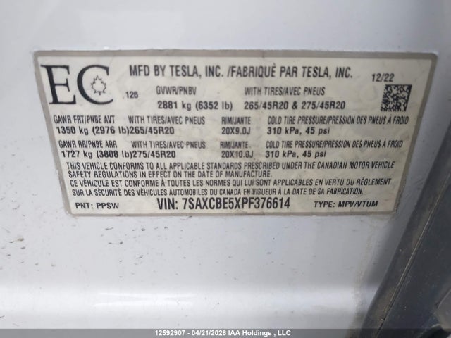 Продажа на аукционе авто 2023 Tesla Model X Awd/standard Range, vin: 7SAXCBE5XPF376614, номер лота: 12592907