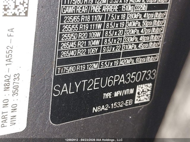 Aukcja sprzedaży 2023 Land Rover Range Rover Velar R-dynamic S, vin: SALYT2EU6PA350733, numer aukcji: 12592912