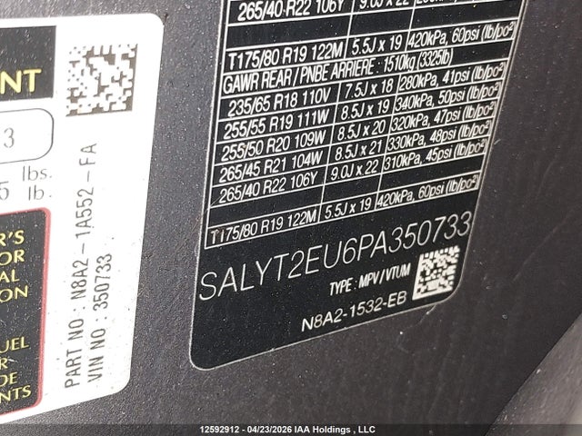 Aukcja sprzedaży 2023 Land Rover Range Rover Velar R-dynamic S, vin: SALYT2EU6PA350733, numer aukcji: 12592912