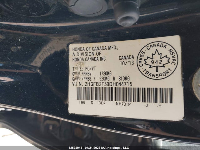 Aukcja sprzedaży 2013 Honda Civic Ex 4dr, vin: 2HGFB2F59DH044715, numer aukcji: 12592943