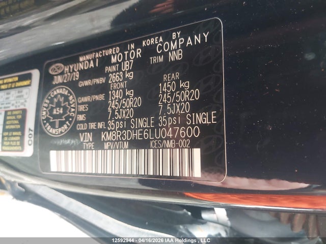 Aukcja sprzedaży 2020 Hyundai Palisade Sel, vin: KM8R3DHE6LU047600, numer aukcji: 12592944