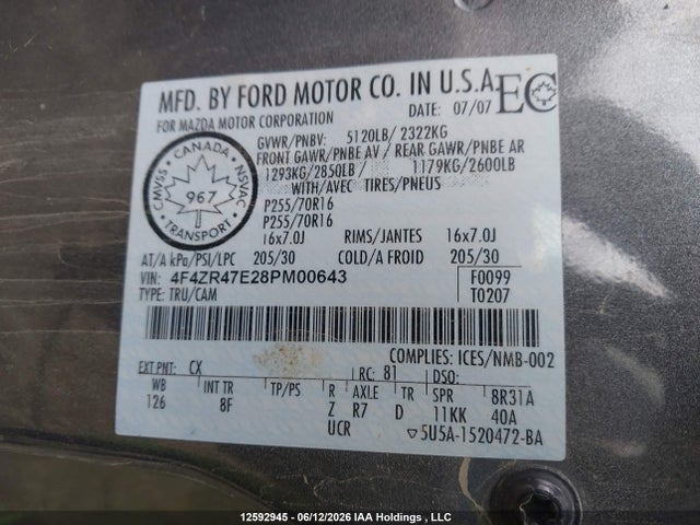 Aukcja sprzedaży 2008 Mazda B4000 Cab Plus, vin: 4F4ZR47E28PM00643, numer aukcji: 12592945