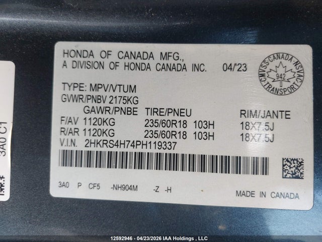 Продажа на аукционе авто 2023 Honda Cr-v Exl, vin: 2HKRS4H74PH119337, номер лота: 12592946