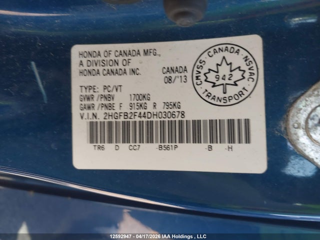 Aukcja sprzedaży 2013 Honda Civic Lx, vin: 2HGFB2F44DH030678, numer aukcji: 12592947