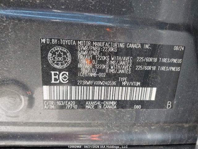 2T3RWRFVXRW240596 Toyota Rav4 Xle/woodland Edition