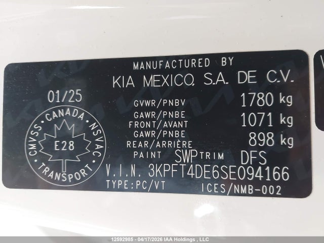 Aukcja sprzedaży 2025 Kia K4 Lx/lxs, vin: 3KPFT4DE6SE094166, numer aukcji: 12592985