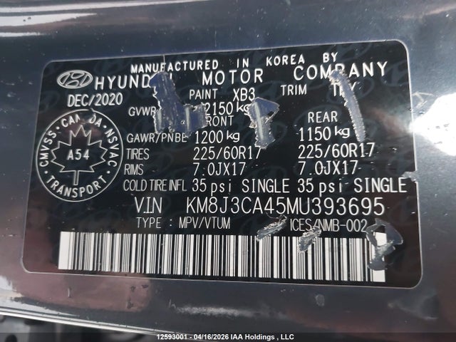 KM8J3CA45MU393695 Hyundai Tucson Limited/sel/sport/ultimate/value