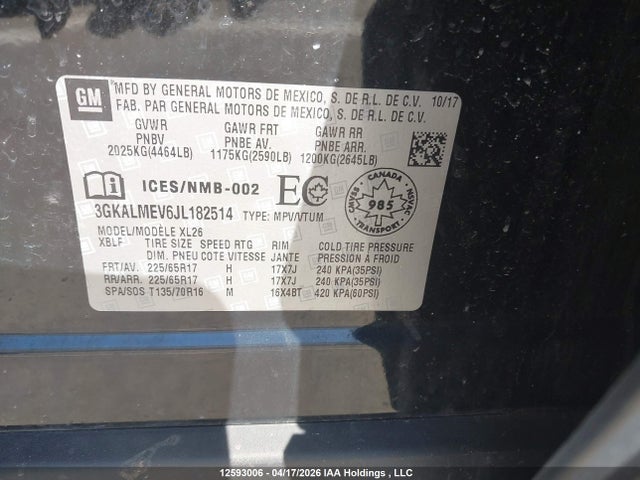 3GKALMEV6JL182514 GMC Terrain Sle