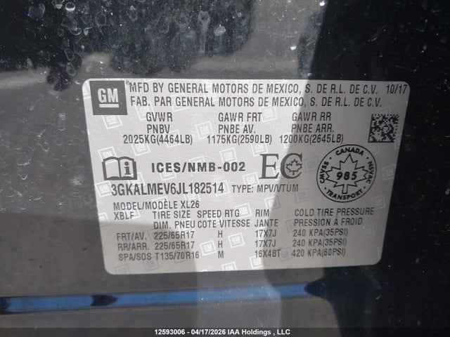 3GKALMEV6JL182514 GMC Terrain Sle