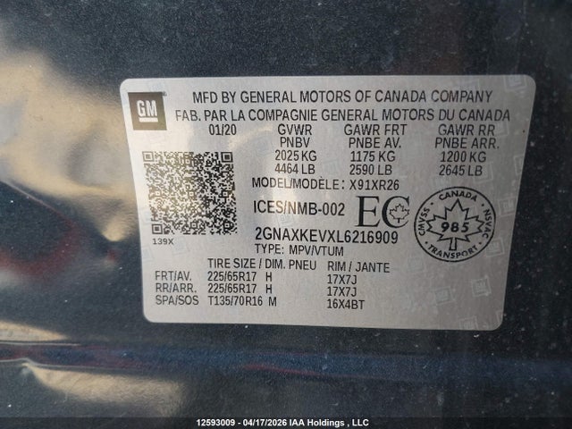 2GNAXKEVXL6216909 Chevrolet EQUINOX LT