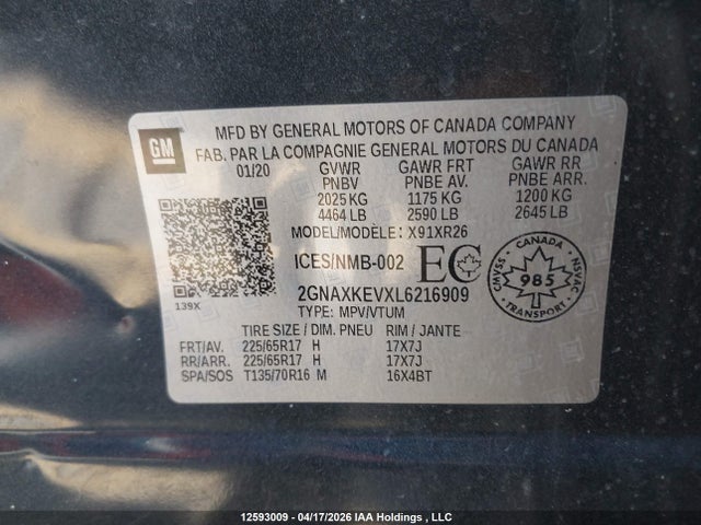 2GNAXKEVXL6216909 Chevrolet EQUINOX LT