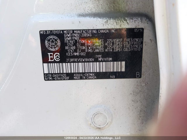 Toyota Rav4 Xle 2014 2T3RFREV5EW184904 Image 9