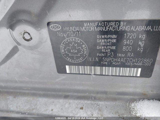 Aukcja sprzedaży 2012 Hyundai Elantra Gls, vin: 5NPDH4AE7CH122860, numer aukcji: 12593025