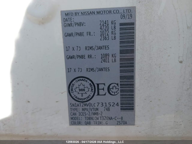 5N1AT2MV0LC731524 Nissan Rogue S/sl/sv