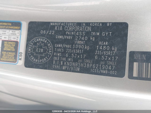 12593030 :رقم المزاد ، KNDNB5H38P6219047 vin ، 2023 Kia A3 مزاد بيع