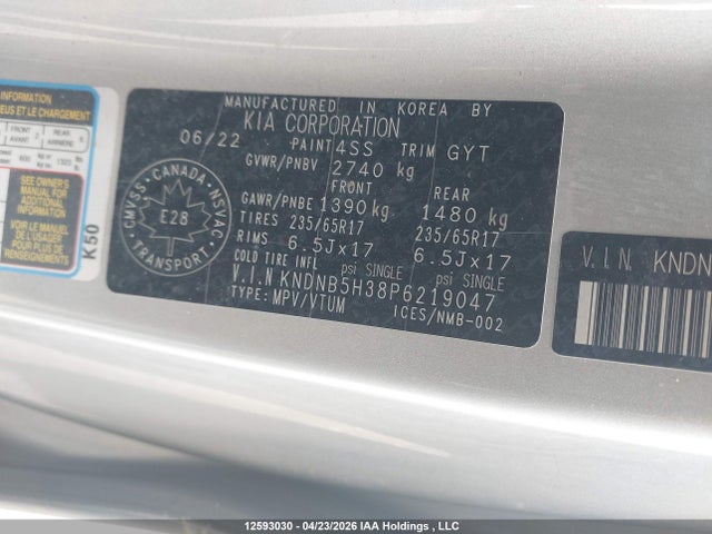 12593030 :رقم المزاد ، KNDNB5H38P6219047 vin ، 2023 Kia A3 مزاد بيع