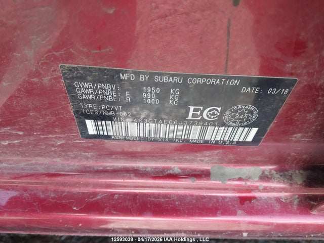Auction sale of the 2018 Subaru Impreza, vin: 4S3GTAE66J3739401, lot number: 12593039