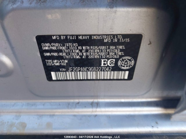 JF2GPANC9G8227042 Subaru Crosstrek Limited Package