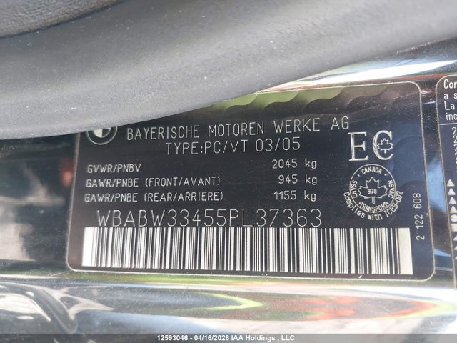 Продаж на аукціоні авто 2005 Bmw 325 Ci, vin: WBABW33455PL37363, номер лоту: 12593046