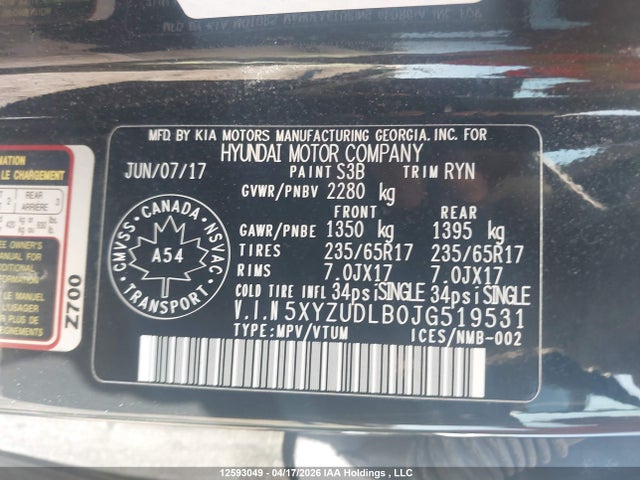 Aukcja sprzedaży 2018 Hyundai Santa Fe Sport, vin: 5XYZUDLB0JG519531, numer aukcji: 12593049