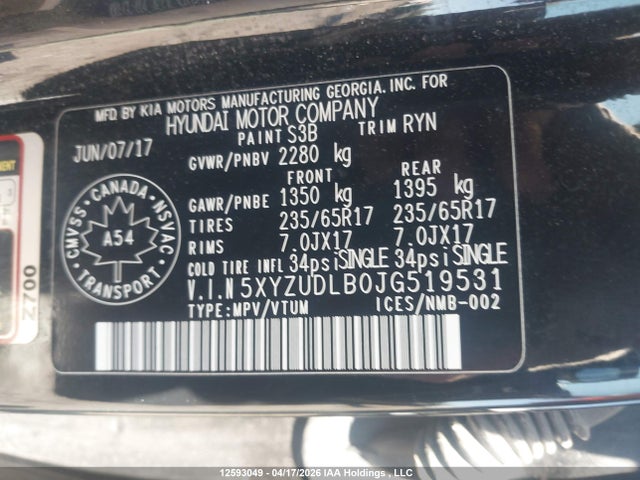 Aukcja sprzedaży 2018 Hyundai Santa Fe Sport, vin: 5XYZUDLB0JG519531, numer aukcji: 12593049