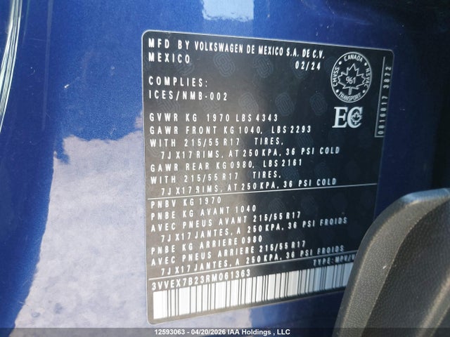 2024 Volkswagen Taos Se მანქანა იყიდება აუქციონზე, vin: 3VVEX7B23RM061363, აუქციონის ნომერი: 12593063