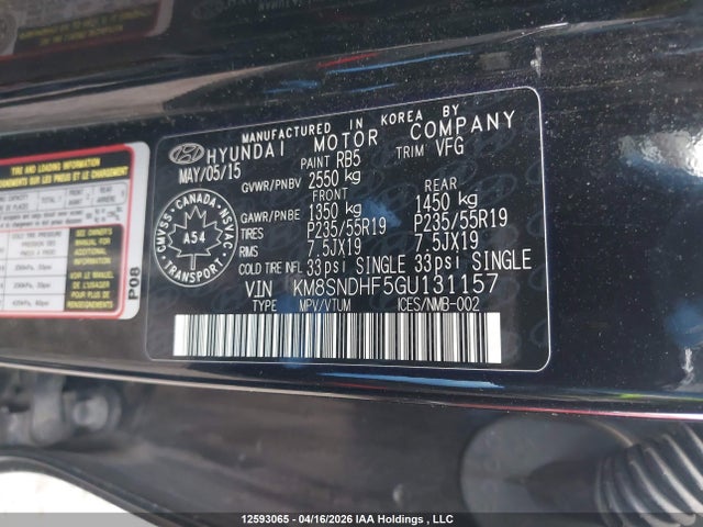 KM8SNDHF5GU131157 Hyundai Santa Fe Xl Limited