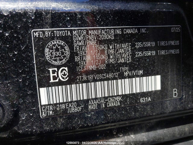 12593073 :رقم المزاد ، 2T3R1RFV0SC548012 vin ، 2025 Toyota Rav4 Xle/xle Premium مزاد بيع