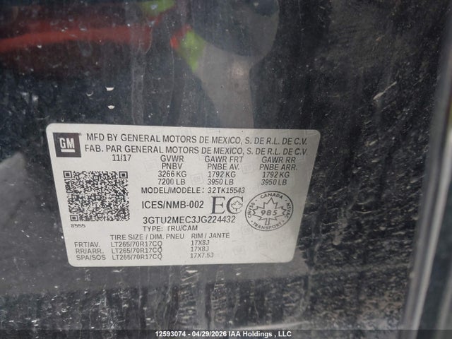 3GTU2MEC3JG224432 GMC Sierra 1500 Sle