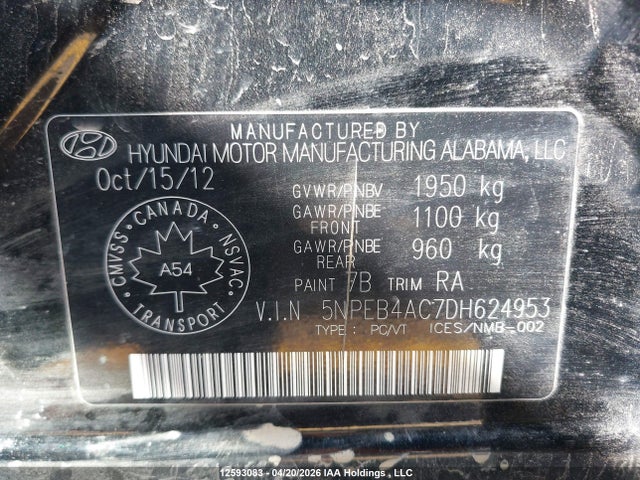 Продажа на аукционе авто 2013 Hyundai Sonata Gls, vin: 5NPEB4AC7DH624953, номер лота: 12593083
