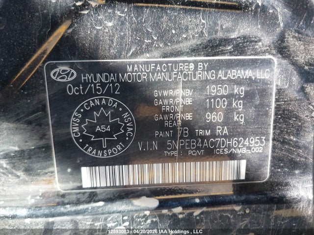 Продажа на аукционе авто 2013 Hyundai Sonata Gls, vin: 5NPEB4AC7DH624953, номер лота: 12593083