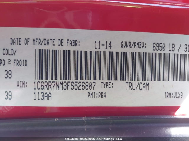 1C6RR7NM3FS526807 RAM 1500 Laramie
