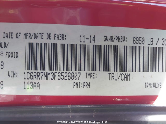 1C6RR7NM3FS526807 RAM 1500 Laramie
