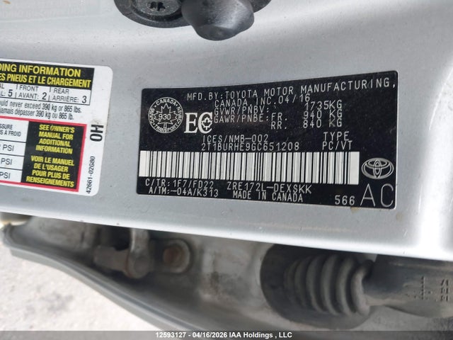 2016 Toyota Corolla S მანქანა იყიდება აუქციონზე, vin: 2T1BURHE9GC651208, აუქციონის ნომერი: 12593127