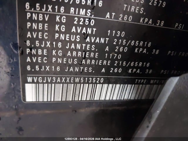 WVGJV3AXXEW513520 Volkswagen Tiguan